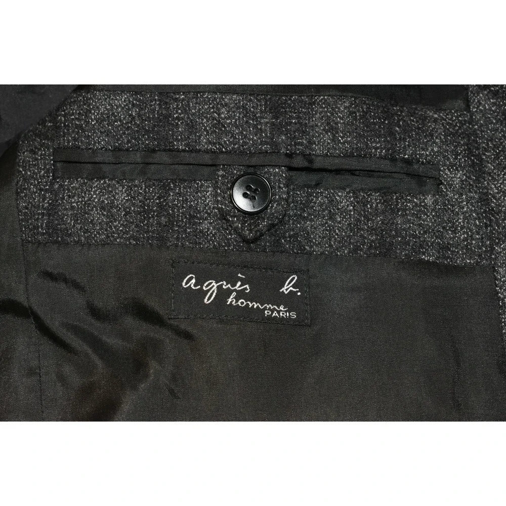 Mens Agnis B Homme Gray Windowpane‎ Sport Coat Jacket Lambswool Angora 42